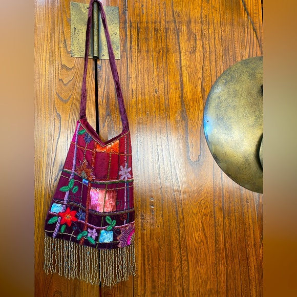 Cute boho beaded bag. Flowers,sequins,fall colors. - Picture 1 of 6